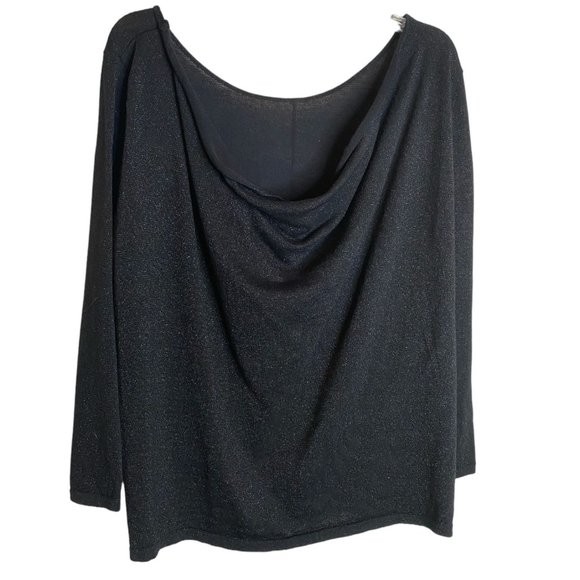 One 7 Six Womens NWT Black Metallic  3/4 Sleeve Knit Top with Draped Back Size 2 - Picture 2 of 11